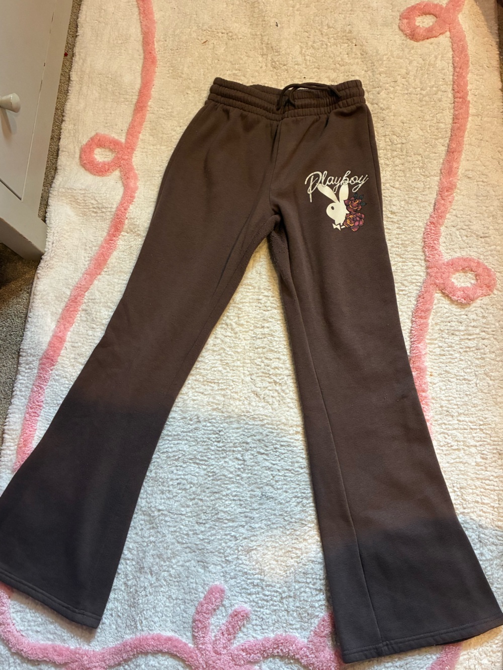 PLAYBOY Brown Flared Track Pants with Bunny Logo